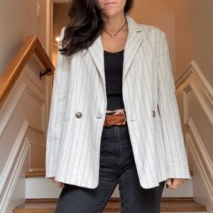 Women's Linen and Cotton Striped Blazer - Ivory